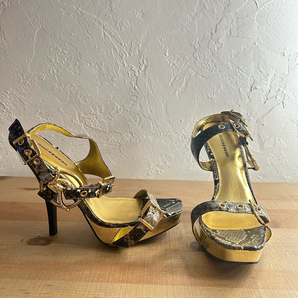 Gold and Black Women's Heels